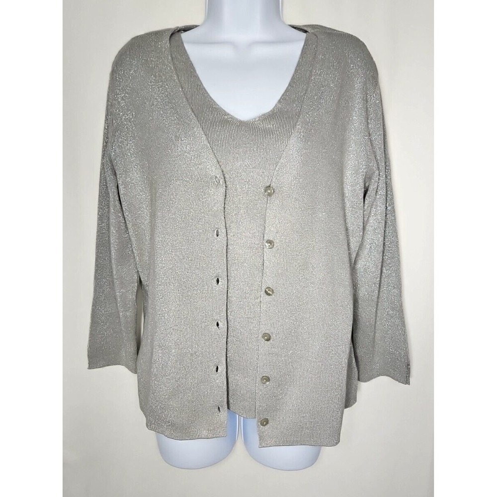 Covington Women's Metallic Gray Cardigan & Tank Sweater Set Size‎ Medium NWT
